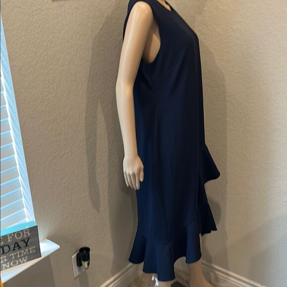 Calvin Klein Blue Ruffled Asymmetrical Sheath Dress - Picture 4 of 8